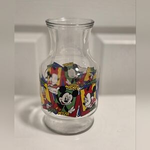 Vintage Disney Glass Juice Jar - Mickey Mouse, Minnie, Donald Duck